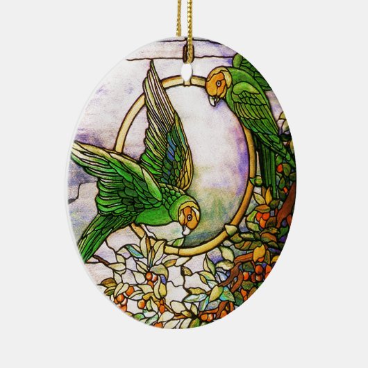 Tiffany Art Nouveau Glas in lood Parrots Ornament (Rechts)