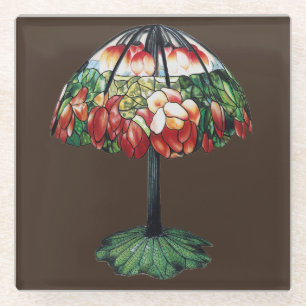 Tiffany Art Nouveau Rode Lotus Bloem Glazen Onderzetter