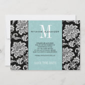 Tiffany Black Monogram Damask Save The Date Kaart (Voorkant)