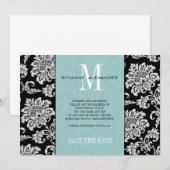 Tiffany Black Monogram Damask Save The Date Kaart (Voorkant / Achterkant)
