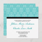 Tiffany Blauwgroen Damask Wedding Invitations Kaart (Voorkant / Achterkant)