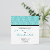 Tiffany Blauwgroen Damask Wedding Invitations Kaart (Staand voorkant)