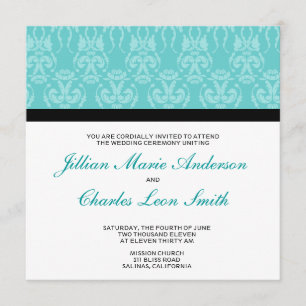 Tiffany Blauwgroen Damask Wedding Invitations Kaart