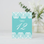Tiffany Blauwgroen Lace Table Number Card Briefkaart (Staand voorkant)