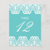 Tiffany Blauwgroen Lace Table Number Card Briefkaart (Voorkant)