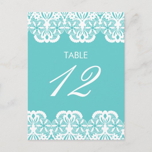 Tiffany Blauwgroen Lace Table Number Card Briefkaart (Voorkant)