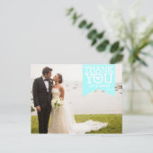 Tiffany Blue Ribbon Dank u bruiloft Briefkaart (Staand voorkant)