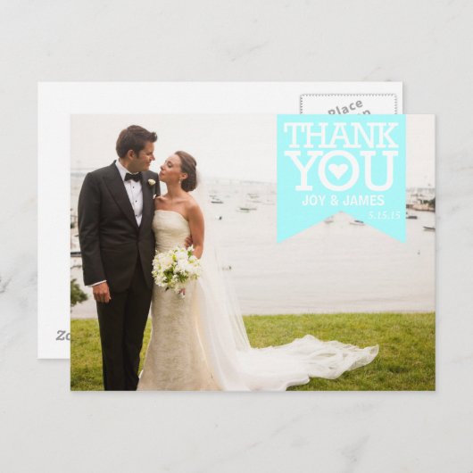 Tiffany Blue Ribbon Dank u bruiloft Briefkaart (Voorkant / Achterkant)