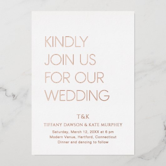 Tiffany Bold Moderne bruiloft Folie Uitnodiging (Voorkant)