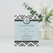 Tiffany Damask Monogram Rehearsal Dinner Kaart (Staand voorkant)