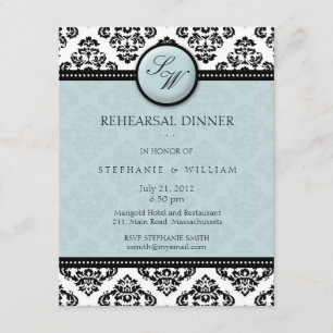 Tiffany Damask Monogram Rehearsal Dinner Kaart
