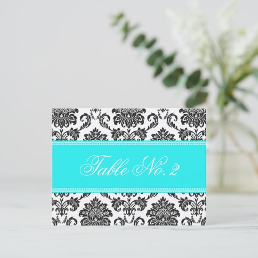 Tiffany Damask Wedding Table Number Briefkaart (Staand voorkant)