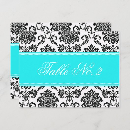Tiffany Damask Wedding Table Number Briefkaart (Voorkant / Achterkant)