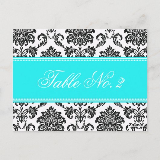 Tiffany Damask Wedding Table Number Briefkaart (Achterkant)