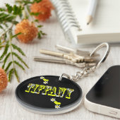 Tiffany, dames met naam Logo met Frangipani-bloeme Sleutelhanger (Voorkant Rechts)