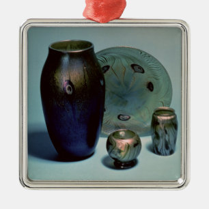 Tiffany favrile bord en vassen metalen ornament