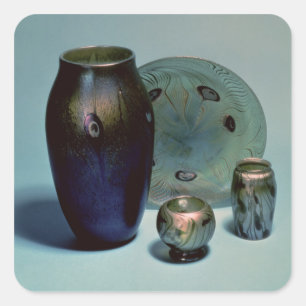 Tiffany favrile bord en vassen vierkante sticker