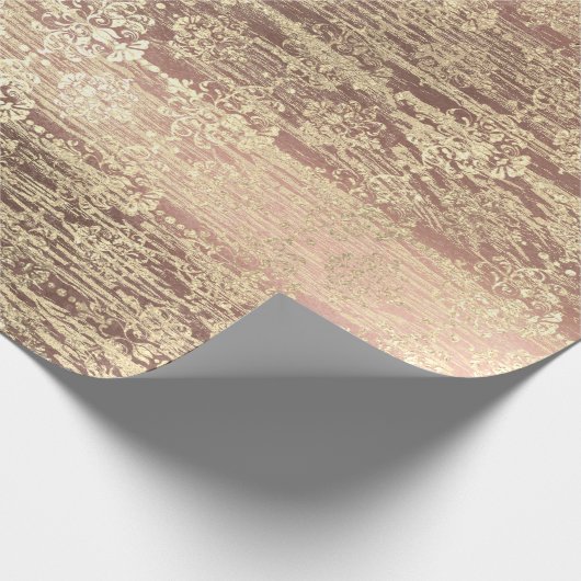 Tiffany Foxier Roos Roze Blush Damast Wood Rustic Cadeaupapier (Hoek)