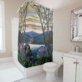 Tiffany Glas in lood Magnolias Irises Art Nouveau Douchegordijn (In situ)