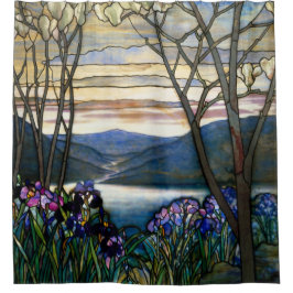 Tiffany Glas in lood Magnolias Irises Art Nouveau Douchegordijn