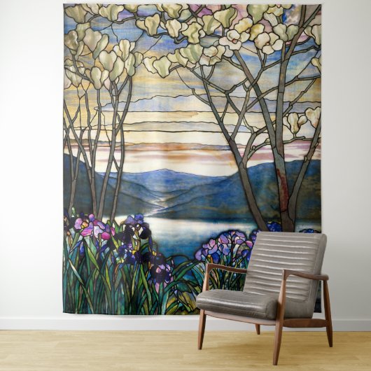 Tiffany Glas in lood Magnolias Irises Art Nouveau Wandkleed (In situ)