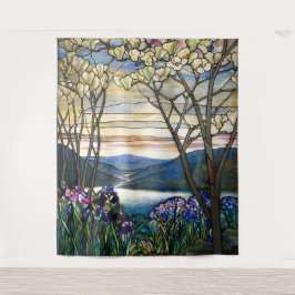 Tiffany Glas in lood Magnolias Irises Art Nouveau Wandkleed