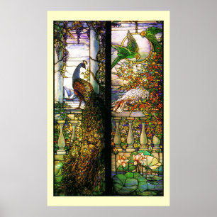 Tiffany Glas in lood Peacock Parrots Print