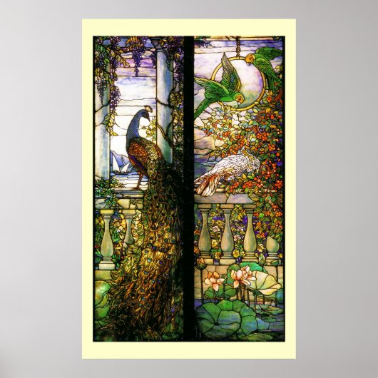 Tiffany Glas in lood Peacock Parrots Print (Voorkant)
