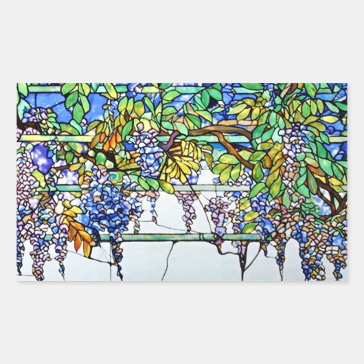 Tiffany Glas in lood Wisteria Floral Rechthoekige Sticker (Voorkant)