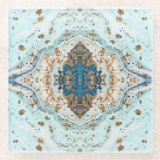 Tiffany Gold: Naadloos Luxe Marmer Glazen Onderzetter (Voorkant)