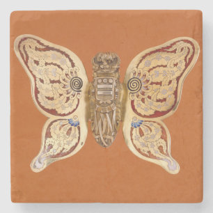 Tiffany Gouden Vlinder Victoriaanse Kunst Antiek Stenen Onderzetter