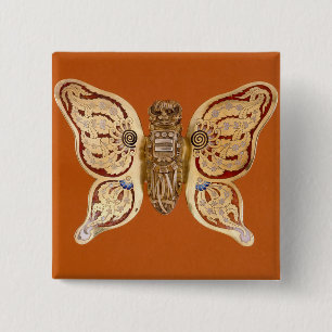 Tiffany Gouden Vlinder Victoriaanse Kunst Antiek Vierkante Button 5,1 Cm