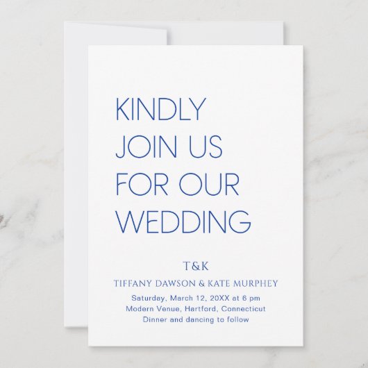 Tiffany Kobalt Blauw Bold Moderne bruiloft Kaart (Voorkant)