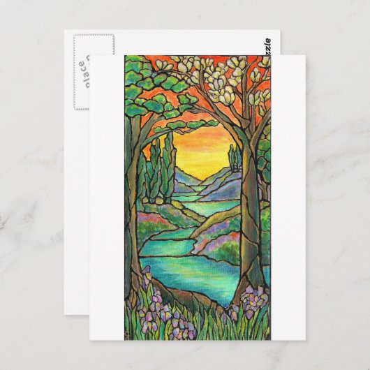 Tiffany Landscape Glas in lood Design ART! Briefkaart (Voorkant / Achterkant)
