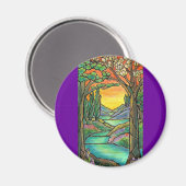 Tiffany Landscape Glas in lood Design ART! Magneet (Voorkant / Achterkant)
