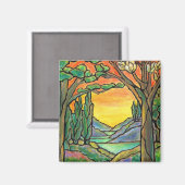 Tiffany Landscape Glas in lood Design ART! Magneet (Voorkant / Achterkant)