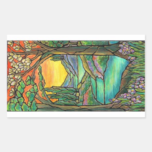 Tiffany Landscape Glas in lood Design ART! Rechthoekige Sticker (Voorkant)