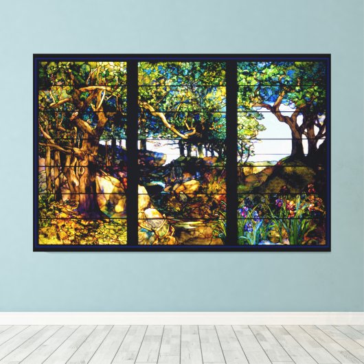 Tiffany Landscape Glas in lood Venster Canvas Afdruk (Insitu (Houten vloer))