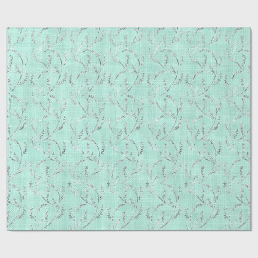 Tiffany Mint Aqua Linnen Zilver Sparkly Laurel Cadeaupapier (Vlak)