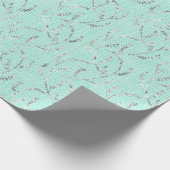 Tiffany Mint Aqua Linnen Zilver Sparkly Laurel Cadeaupapier (Hoek)