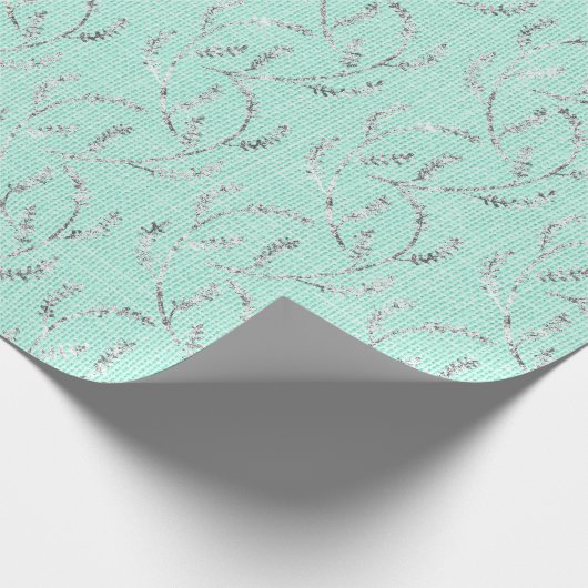 Tiffany Mint Aqua Linnen Zilver Sparkly Laurel Cadeaupapier (Hoek)