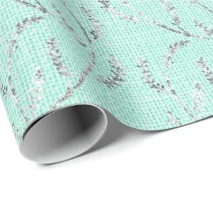 Tiffany Mint Aqua Linnen Zilver Sparkly Laurel Cadeaupapier