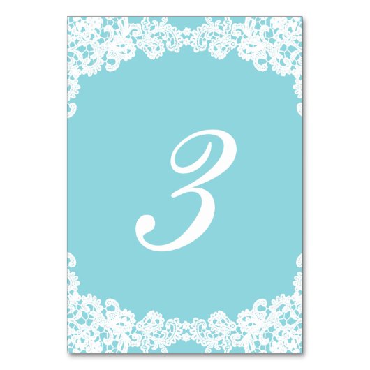 Tiffany/Mint blauwe elegante kant trouwtafel kaart (Voorkant)