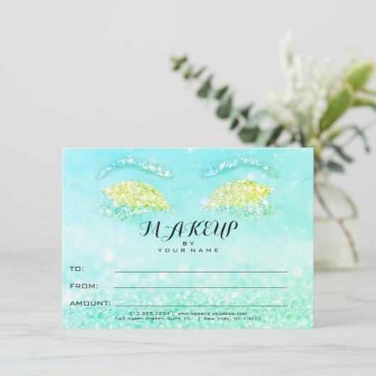 Tiffany Mint Glitter Makeup Certificate Gift (Staand voorkant)