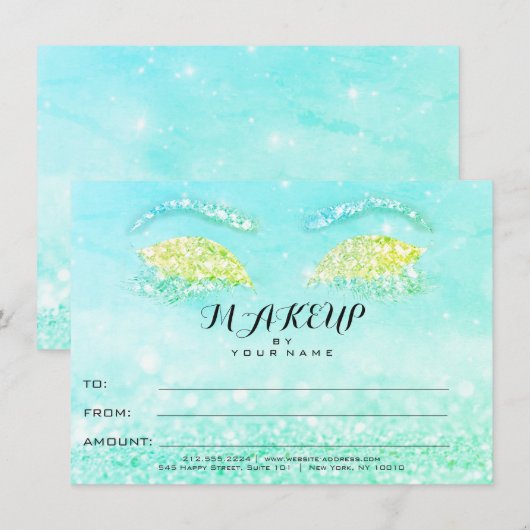 Tiffany Mint Glitter Makeup Certificate Gift (Voorkant / Achterkant)