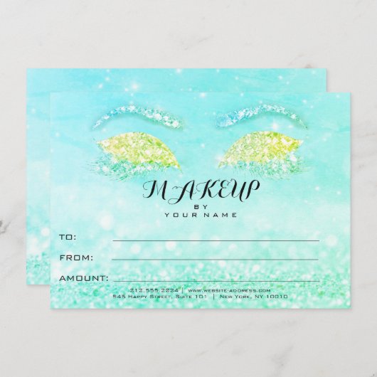 Tiffany Mint Glitter Makeup Certificate Gift (Voorkant / Achterkant)