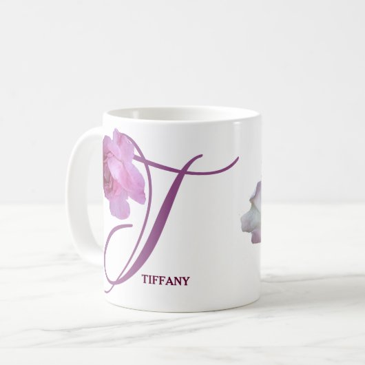  Tiffany naam roze rozenbloemen boho Koffiemok (Voorkant links)