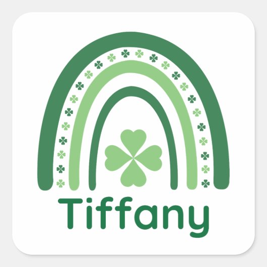 Tiffany Name Clover Boho Rainbow Vierkante Sticker (Voorkant)
