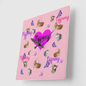 Tiffany Name with Cats Butterflies Rozen, Vierkante Klok (Hoek)