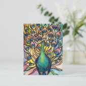 Tiffany Peacock Glas in lood stijl briefkaart (Staand voorkant)